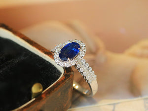 LUOWEND 18k White Gold Natural Sapphire Ring for Women