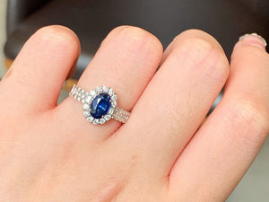 LUOWEND 18k White Gold Natural Sapphire Ring for Women