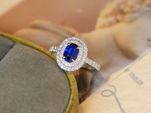 LUOWEND 18K White Gold Natural Sapphire Ring for Women