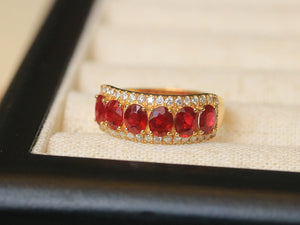 LUOWEND 18K Yellow Gold Natural Ruby Ring for Women