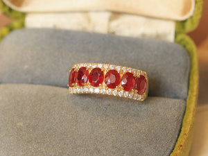 LUOWEND 18K Yellow Gold Natural Ruby Ring for Women