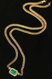 LUOWEND 18K Yellow Gold Natural Emerald Necklace for Women