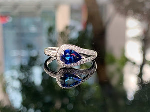 LUOWEND 18K White Gold Natural Sapphire Ring for Women