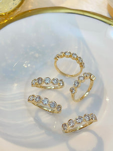 LUOWEND 18K Yellow Gold Natural Diamond Ring for Women