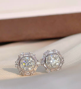 LUOWEND 18K White Gold Natural Diamond Earrings for Women
