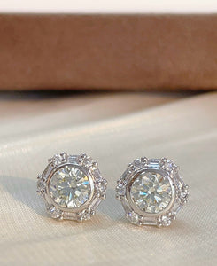 LUOWEND 18K White Gold Natural Diamond Earrings for Women