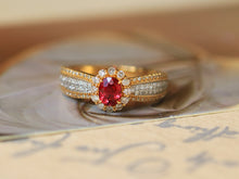 Load image into Gallery viewer, LUOWEND 18K White+Yellow Gold Natural Ruby Ring for Women
