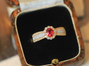 LUOWEND 18K White+Yellow Gold Natural Ruby Ring for Women