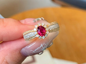 LUOWEND 18K White+Yellow Gold Natural Ruby Ring for Women