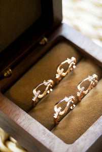 LUOWEND 18K Rose Gold Real Natural Diamond Hoop Earrings for Women