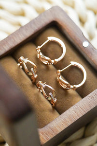 LUOWEND 18K Rose Gold Real Natural Diamond Hoop Earrings for Women