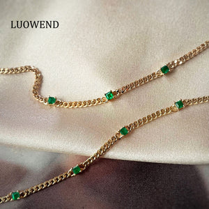 LUOWEND 18K Yellow Gold Real Natural Diamond or Emerald Bracelet for Women