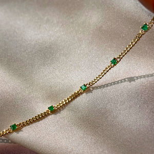 LUOWEND 18K Yellow Gold Real Natural Diamond or Emerald Bracelet for Women