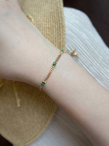 LUOWEND 18K Yellow Gold Real Natural Diamond or Emerald Bracelet for Women