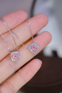 LUOWEND 18K White Gold Real Natural Pink Diamond Pendant Necklace for Women