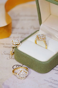 LUOWEND 18K Yellow Gold Real Natural Diamond Ring for Women