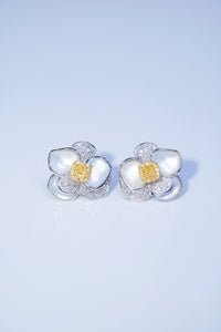 LUOWEND 18K White Gold Real Natural Yellow Diamond Stud Earrings for Women