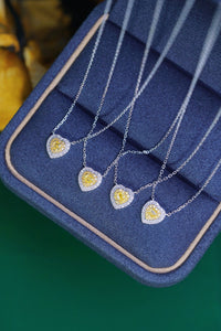 LUOWEND 18K White Gold Real Natural Yellow Diamond Pendant Necklace for Women