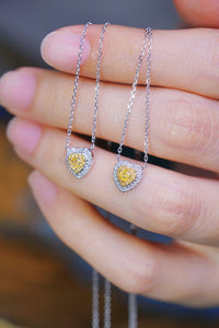 LUOWEND 18K White Gold Real Natural Yellow Diamond Pendant Necklace for Women