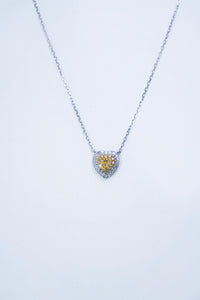 LUOWEND 18K White Gold Real Natural Yellow Diamond Pendant Necklace for Women