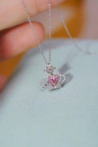 LUOWEND 18K White Gold Real Natural Pink Diamond Pendant Necklace for Women
