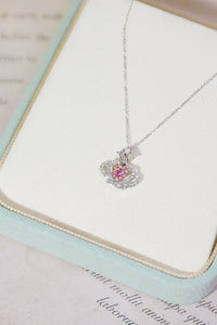 LUOWEND 18K White Gold Real Natural Pink Diamond Pendant Necklace for Women