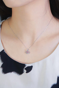 LUOWEND 18K White Gold Real Natural Pink Diamond Pendant Necklace for Women