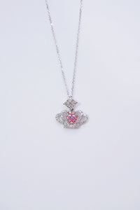 LUOWEND 18K White Gold Real Natural Pink Diamond Pendant Necklace for Women
