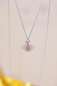 LUOWEND 18K White Gold Real Natural Pink Diamond Pendant Necklace for Women