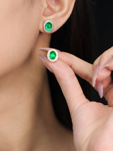 Load image into Gallery viewer, LUOWEND 18K White Gold Natural Emerald Earrings for Women
