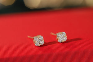 LUOWEND 18K Rose Gold Natural Diamond Earrings for Women