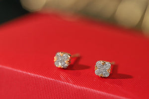 LUOWEND 18K Rose Gold Natural Diamond Earrings for Women