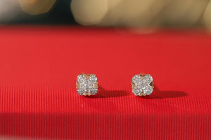 LUOWEND 18K Rose Gold Natural Diamond Earrings for Women