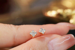 LUOWEND 18K Rose Gold Natural Diamond Earrings for Women