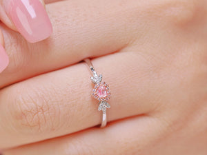 LUOWEND 18K White Gold Real Natural Pink Diamond Ring for Women