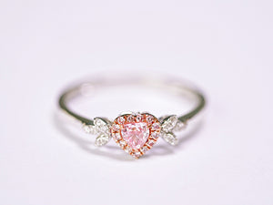 LUOWEND 18K White Gold Real Natural Pink Diamond Ring for Women