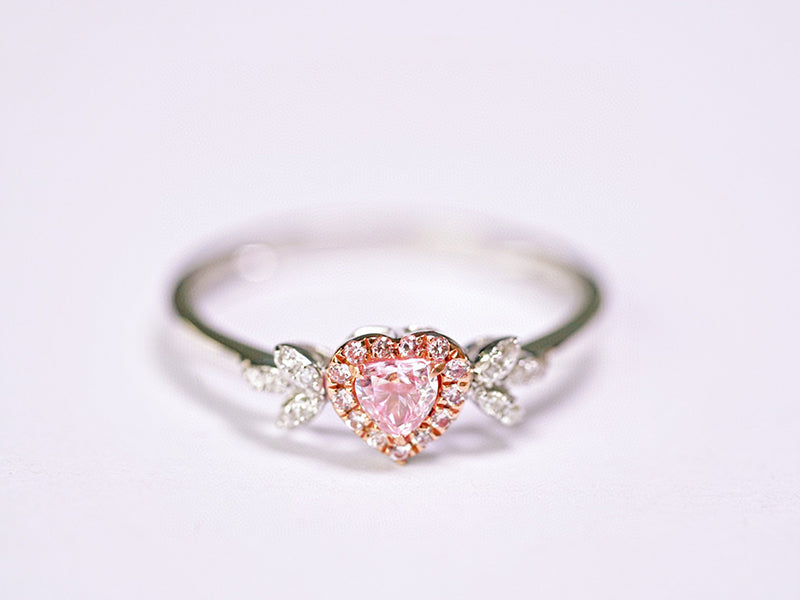 LUOWEND 18K White Gold Real Natural Pink Diamond Ring for Women
