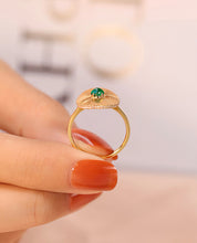 Load image into Gallery viewer, LUOWEND 18K Yellow Gold Natural Emerald Ring for Women
