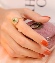 Load image into Gallery viewer, LUOWEND 18K Yellow Gold Natural Emerald Ring for Women
