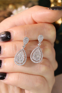 LUOWEND 18K White Gold Natural Diamond Drop Earrings for Women