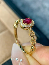Load image into Gallery viewer, LUOWEND 18K Yellow Gold Natural Ruby Ring for Women
