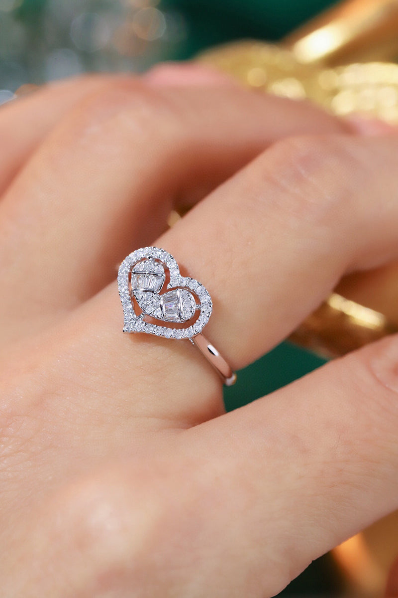 LUOWEND 18K White Gold Natural Diamond Ring for Women