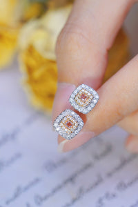 LUOWEND 18K White Gold Real Natural Pink Diamond Stud Earrings for Women