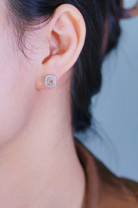 LUOWEND 18K White Gold Real Natural Pink Diamond Stud Earrings for Women