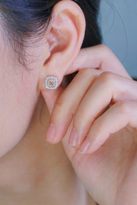LUOWEND 18K White Gold Real Natural Pink Diamond Stud Earrings for Women