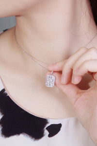 LUOWEND 18K White Gold Real Natural Diamond Pendant Necklace for Women