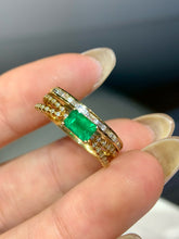 Load image into Gallery viewer, LUOWEND 18K Yellow Gold Natural Emerald Ring for Women

