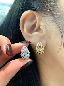 LUOWEND 18K White/Yellow Gold Natural Diamond Earrings for Women