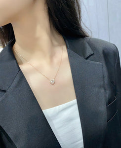 LUOWEND 18K Rose Gold Real Natural Diamond Necklace for Women