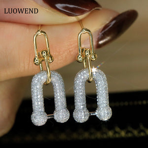 LUOWEND 18K White and Yellow Gold Real Natural Diamond Drop Earrings for Women